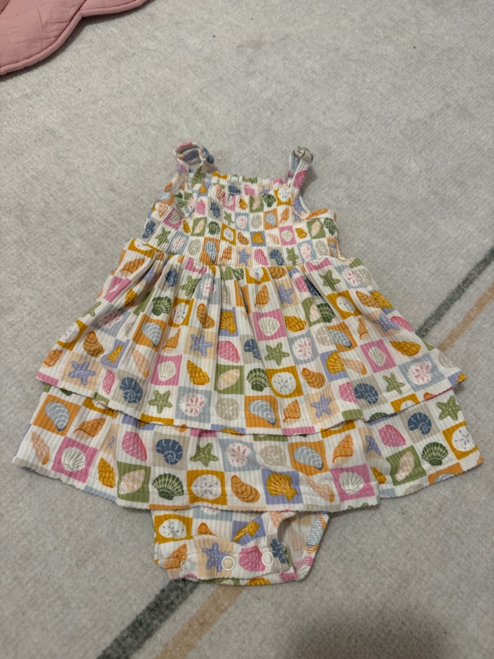 Kids Summer Seashell Print Layered Dress - Multicolor